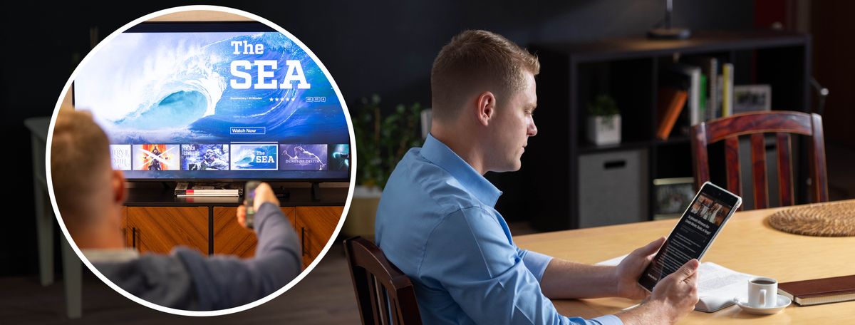 The brother doing personal study. In the small picture the brother choose to watch one video about the sea.