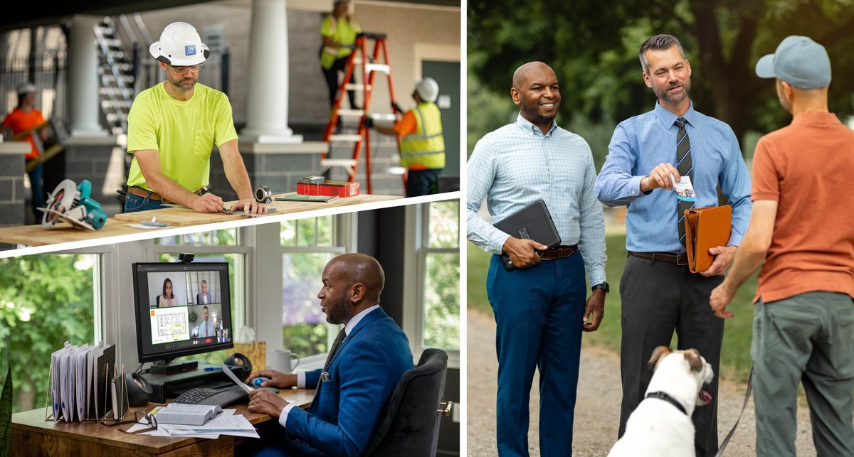 Collage: 1. The brother working on construction. 2. The other brother volunteering to Bethel but he working from home. 3. Later on, the two brothers in field service.