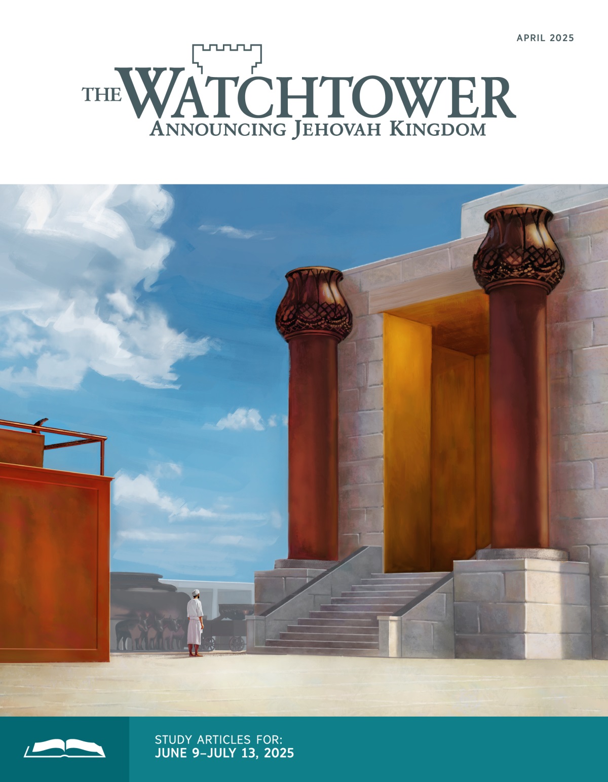 The Levite standing between the copper altar and the temple porch.