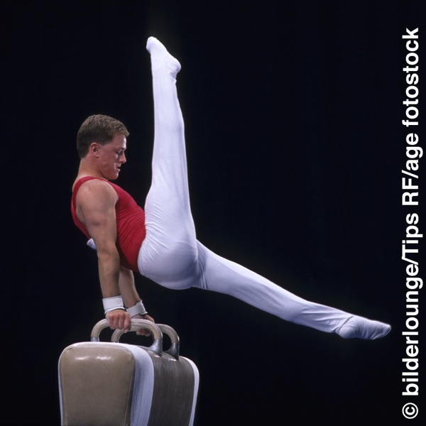 Gimnastas treniruojasi ant arklio su rankenomis