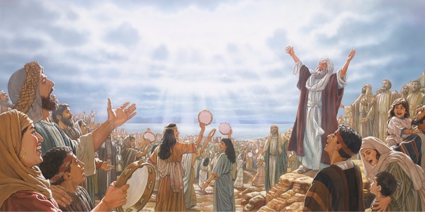 Izraelitai gieda Jehovai padėkos giesmę