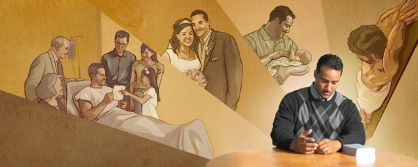 Vyras dėkoja Jehovai už išpirką, vaiką, žmoną ir gerus draugus