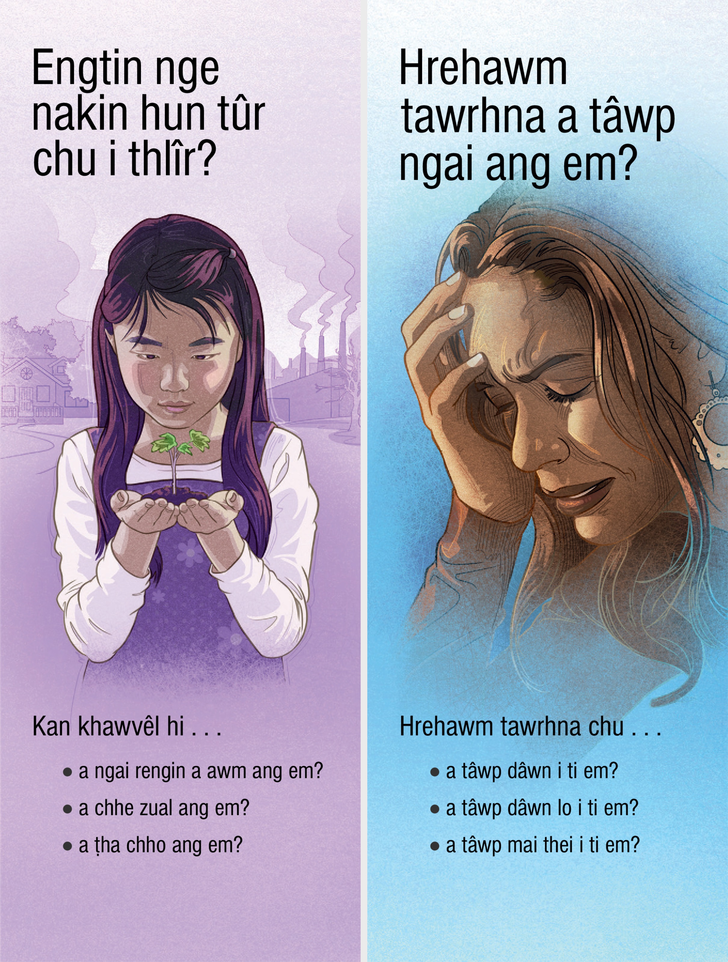 “Engtn Nge Nakin Hun Tûr Chu I Thlîr?” tih leh “Hrehawm Tawrhna A Tâwp Ngai Ang Em?” tih tract.