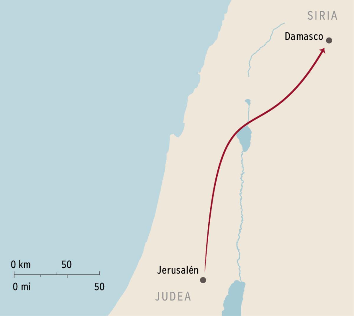 Mapa xi bakó jña tíjna Damasco kao Jerusalén