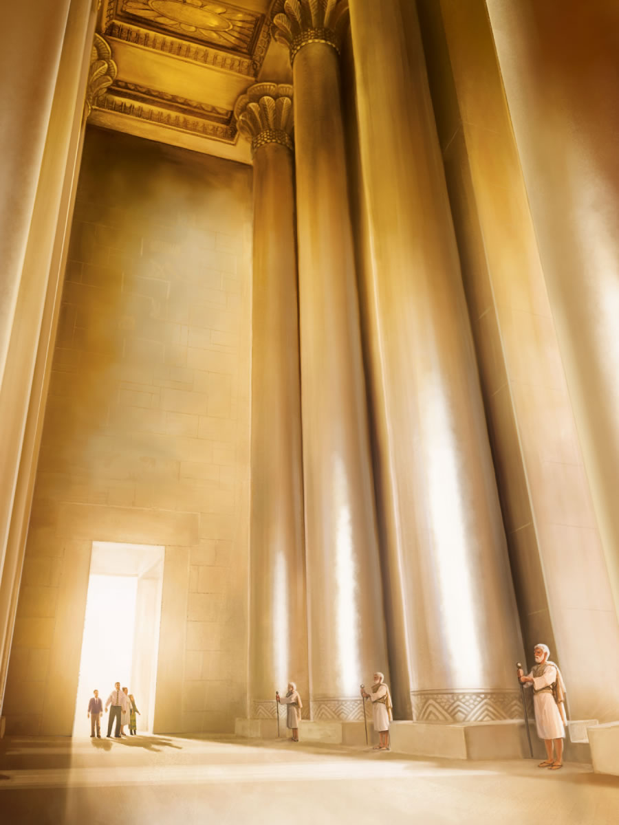 Bann dimounn pe get dan lakour gran tanp spiritiel Jéhovah ek ena bann gardien devan lantre