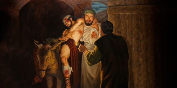 The good Samaritan bringing an injured man to an inn
