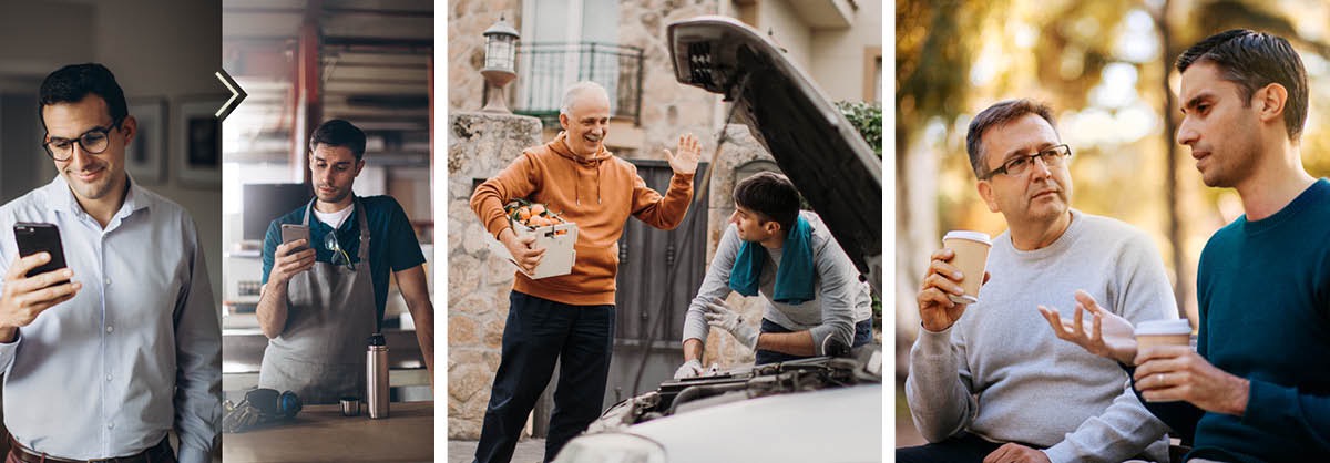 Zimaz: 1. Enn ansien pe avoy enn frer inaktif enn ti mesaz. Dan so ler poz dan travay, frer inaktif la pe lir mesaz-la. 2. Enn lot ansien amenn enn ti kes frwi pou sa inaktif-la. Frer inaktif la pe repar so loto. 3. Enn lot ansien pe bwar enn kafe ansam ar frer inaktif-la ek pe ekout li koze.