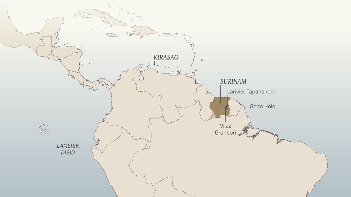 Enn map Lamerik Disid ek bann zil Karaib. Lor sa map-la nou trouv bann landrwa kot Daniel van Marl ti reste ek ti vwayaze: Kirasao, Surinam, Larivier Tapanahoni, Godo Holo, ek vilaz Granbori.