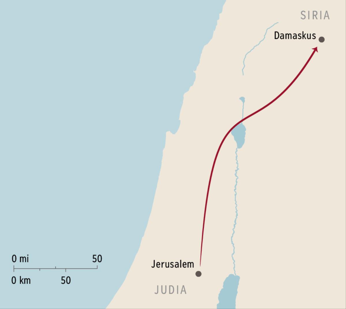 Mapa kum Damaskus bara Jerusalem tawanka