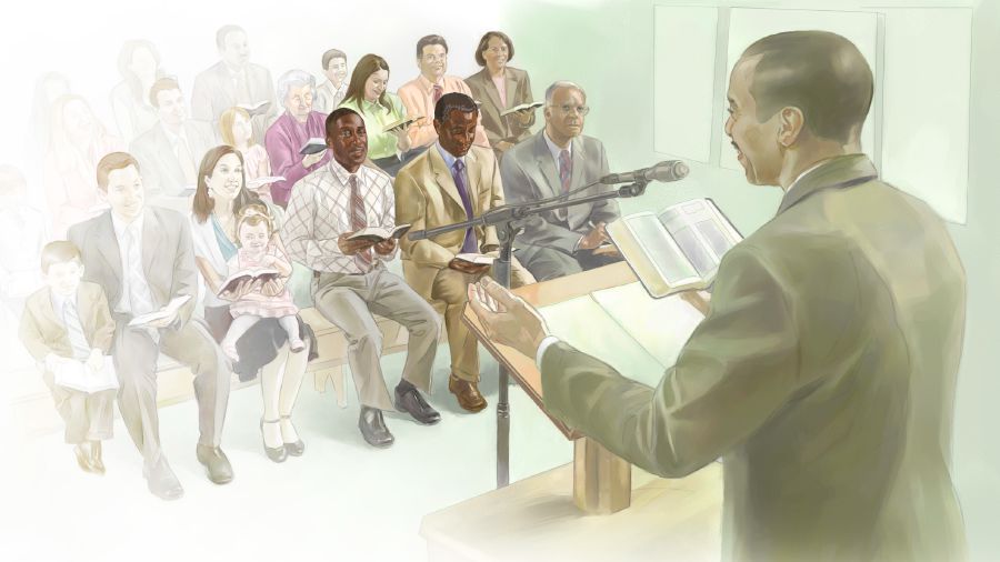 A meeting at a Kingdom Hall of Jehovah’s Witnesses