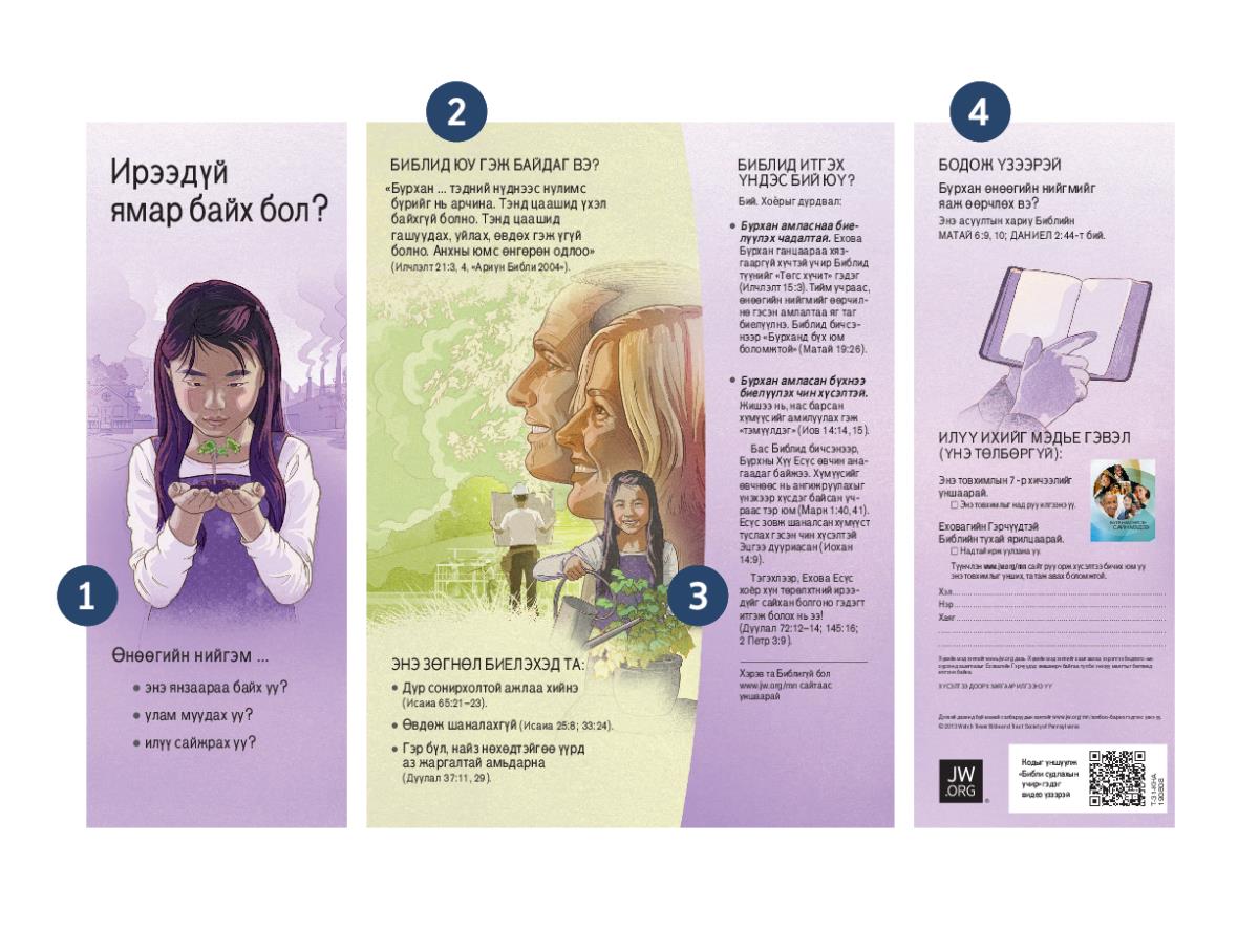 «Ирээдүй ямар байх бол?» танилцуулгын дөрвөн онцлогийг дугаарласан байна.