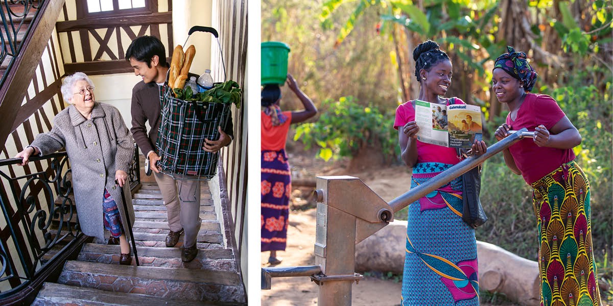 Collage: 1. Muzombwe amukaviheraga mwanakalaba. 2. Murogola amulaleyaga mwihiyana dhaala obuxo.