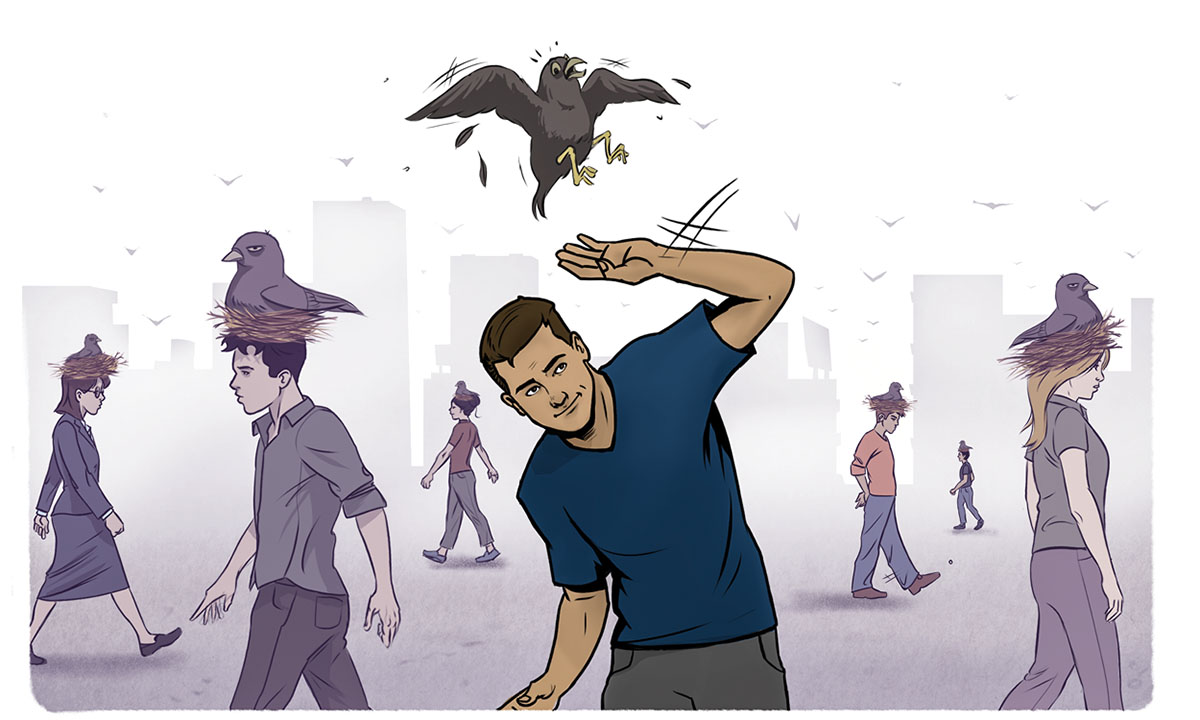 Pemikiran yang salah seperti burung yang bersarang di atas kepala kebanyakan remaja. Seorang budak remaja menghalau pemikiran yang salah agar tidak “bersarang” dalam mindanya.