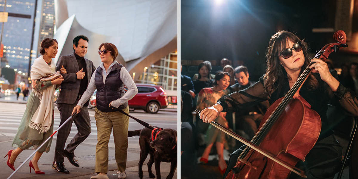 Grupp taʼ stampi: 1. Koppja mgħaġġlin qed jiddejqu li mara nieqsa mid-dawl qed tfixkilhom huma u mexjin. 2. Iktar tard, l-istess koppja jammiraw il-mara li nieqsa mid-dawl u li qiegħda ddoqq vjolinċell f’kunċert.