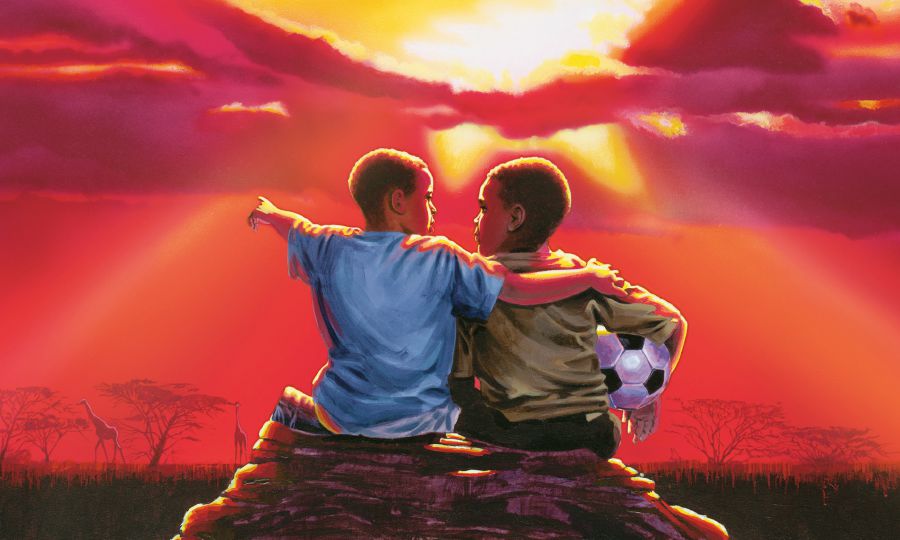 Żewġ subien iħarsu lejn ix-xemx nieżla