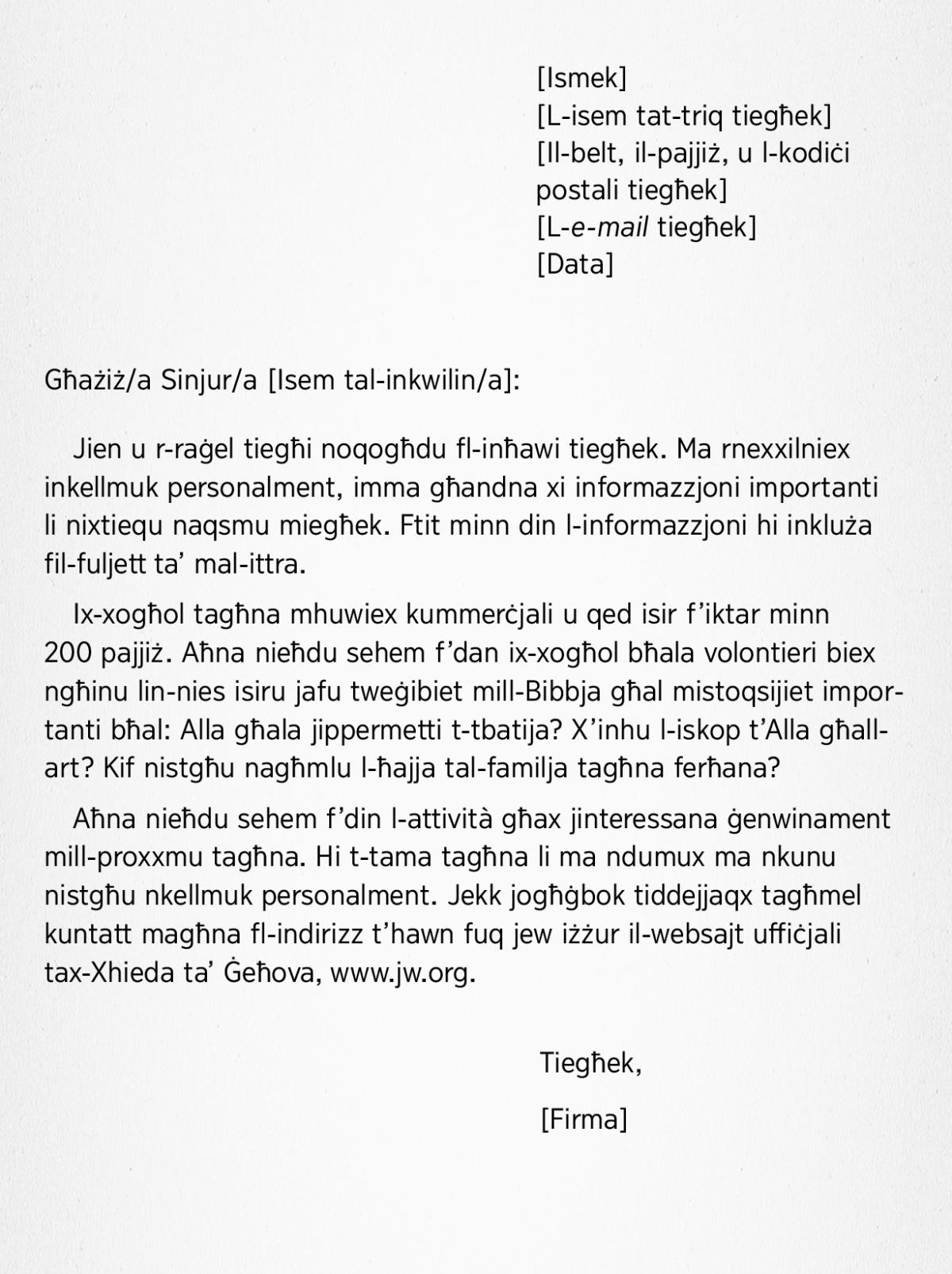 Eżempju t’ittra