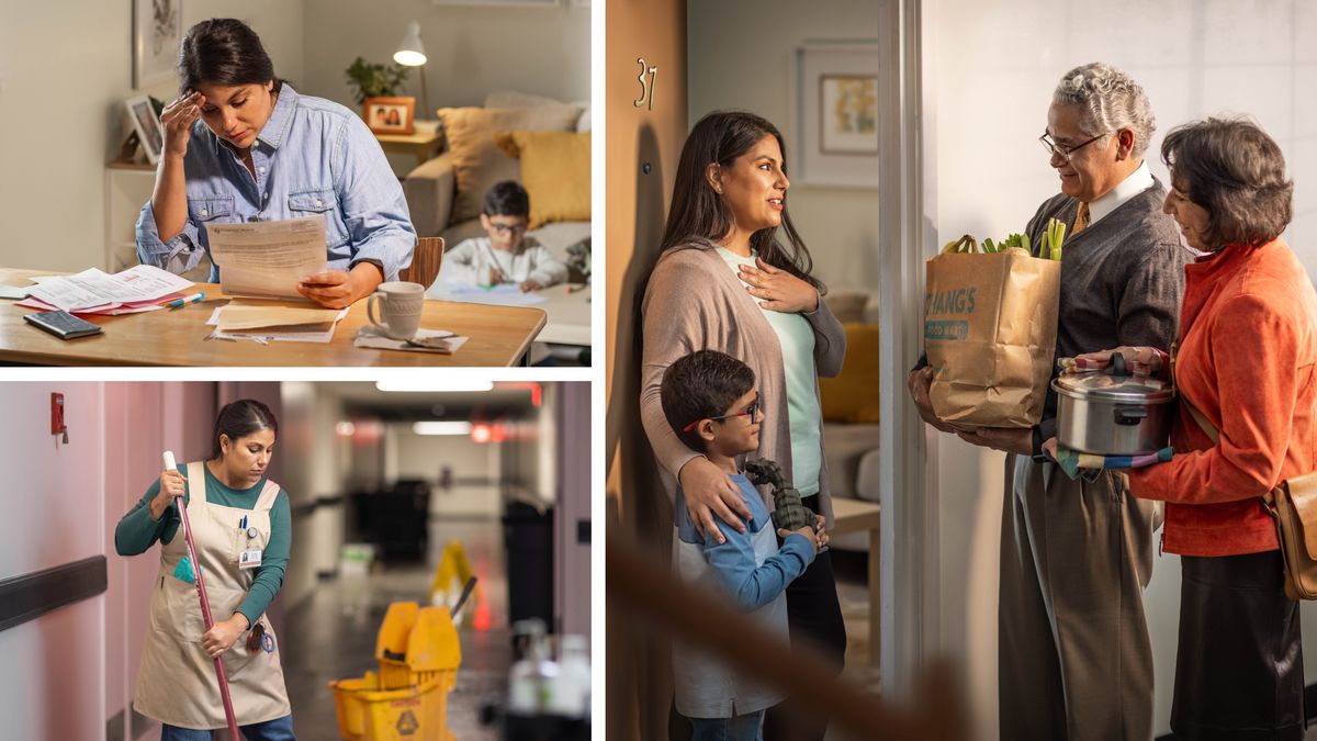 Grupp taʼ stampi: Single mother qed tiffaċċja problemi taʼ flus. It-tliet stampi se jidhru wara xulxin.