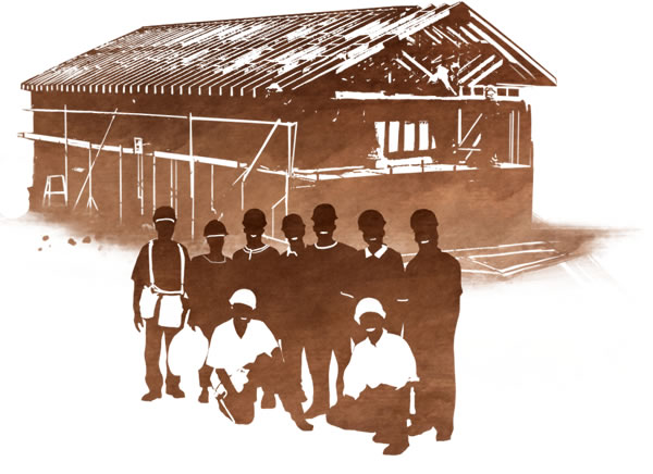 နိုင်ငံတော်ခန်းမရှေ့က ဆောက်လုပ်ရေး စေတနာ့ဝန်ထမ်းများ