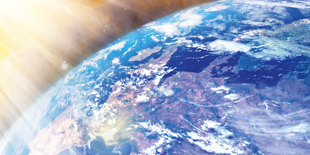 從外太空的視角看地球沐浴在陽光下