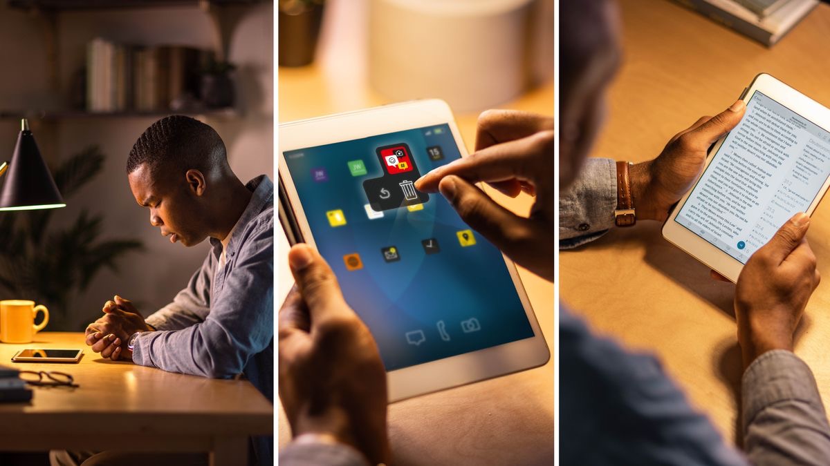 Vikupulo via ku litokakana: Muanetu ali na ku viana ceseko. 1. Ali na ku vundila mua kama. 2. Ali na ku zima imo aplikativu mu tablet yeni. 3. Ali na ku tanda Mbimbiliya.