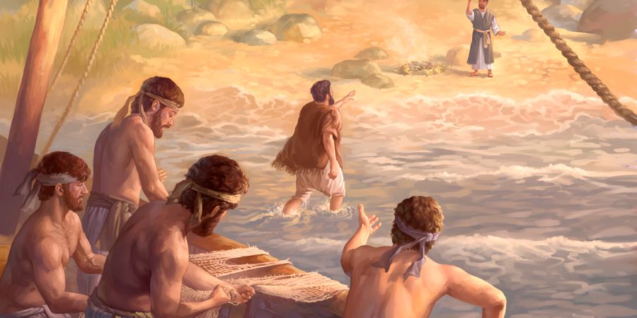 Pedro kiajsiti Jesús atenoj, uan okseki imomachtijkauan kitojtokaj itech barco