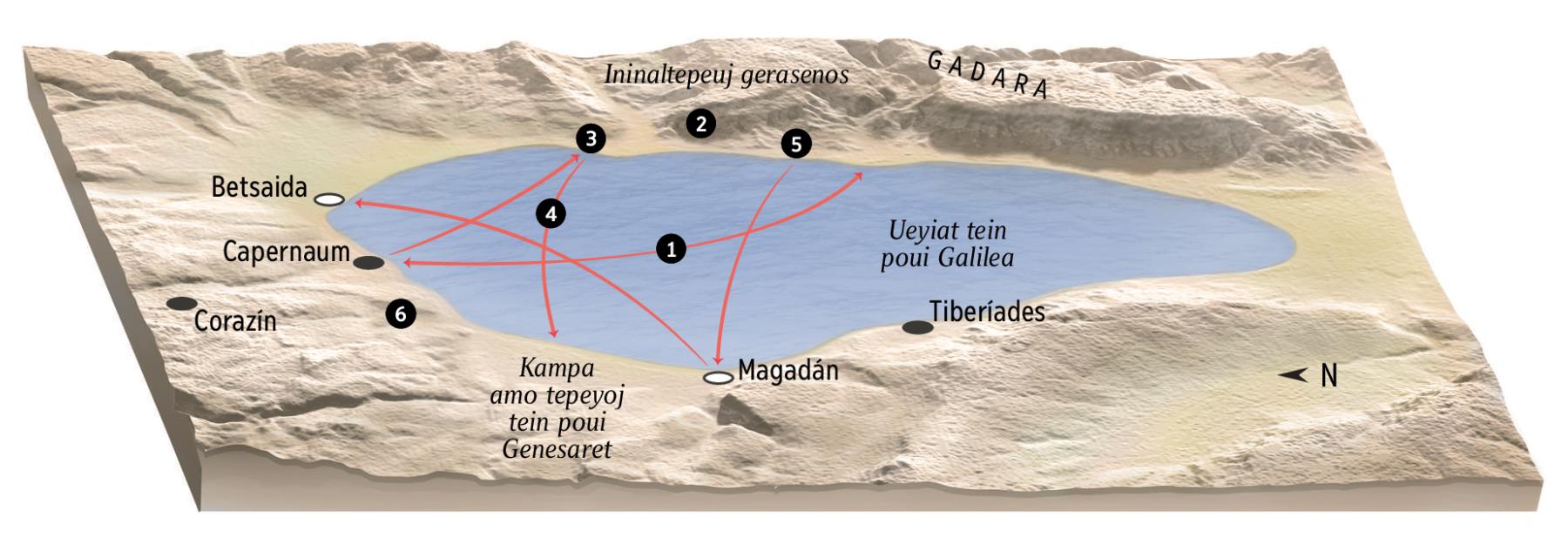 Mapa tein kinextia ueyiat Galilea kampa Jesús tanojnotsak