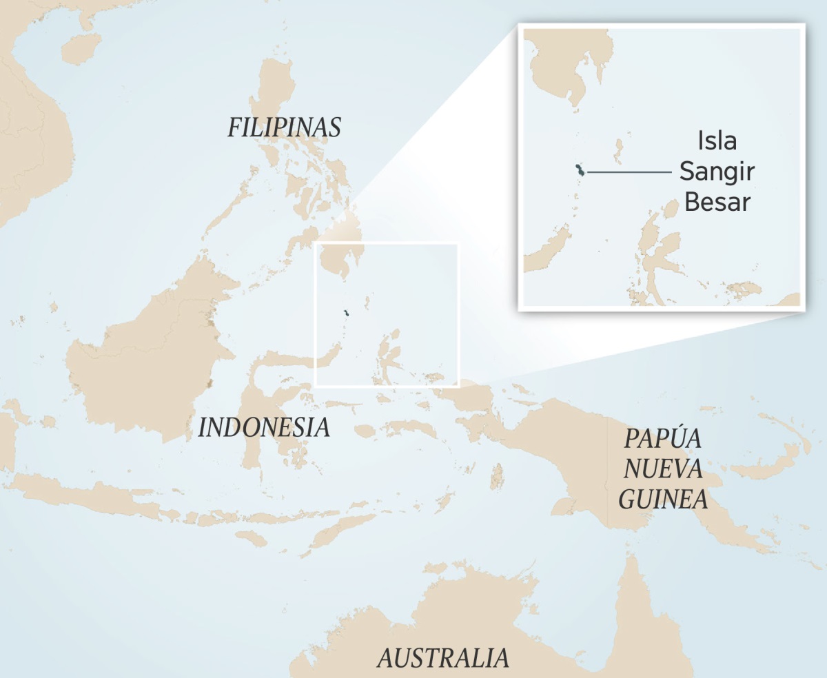 Itech mapa mota Indonesia uan okseki altepemej tlen kiyaualouaj. Itech se recuadro mota isla Sangir Besar.