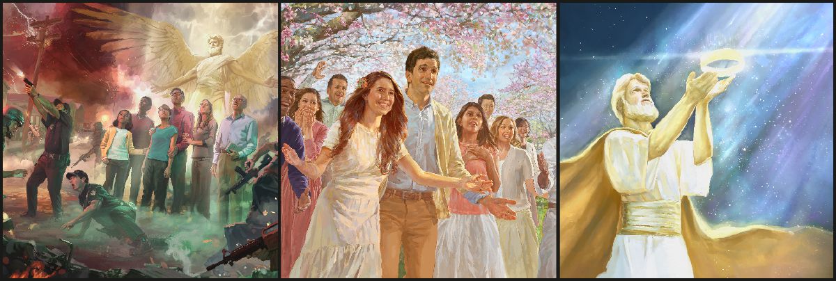 Iángeles toTajtsin Jehová kintlajpiyas itekipanojkauan ijkuak onias ueyi tlajyouilistli; nemij ipan xochitlalpan; Jesús kinokixtilia icorona niman kimaktilia Jehová Tekiuajyotl tlen okiyekan