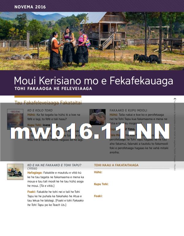 Moui Kerisiano mo e Fekafekauaga—Tohi Fakaaoga he Feleveiaaga, Novema 2016