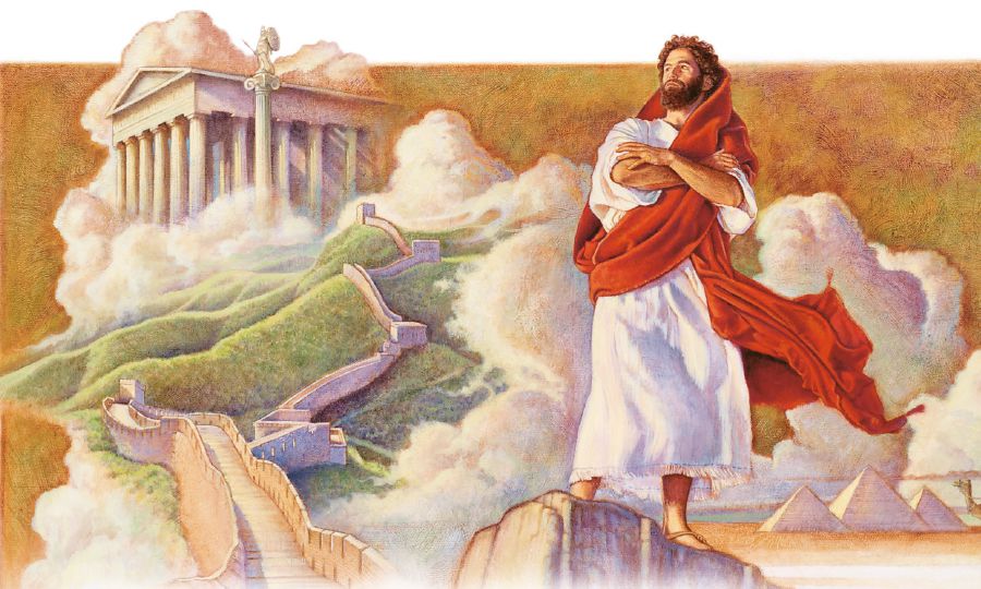 Jezus weigert wanneer Satan hem alle koninkrijken van de wereld aanbiedt