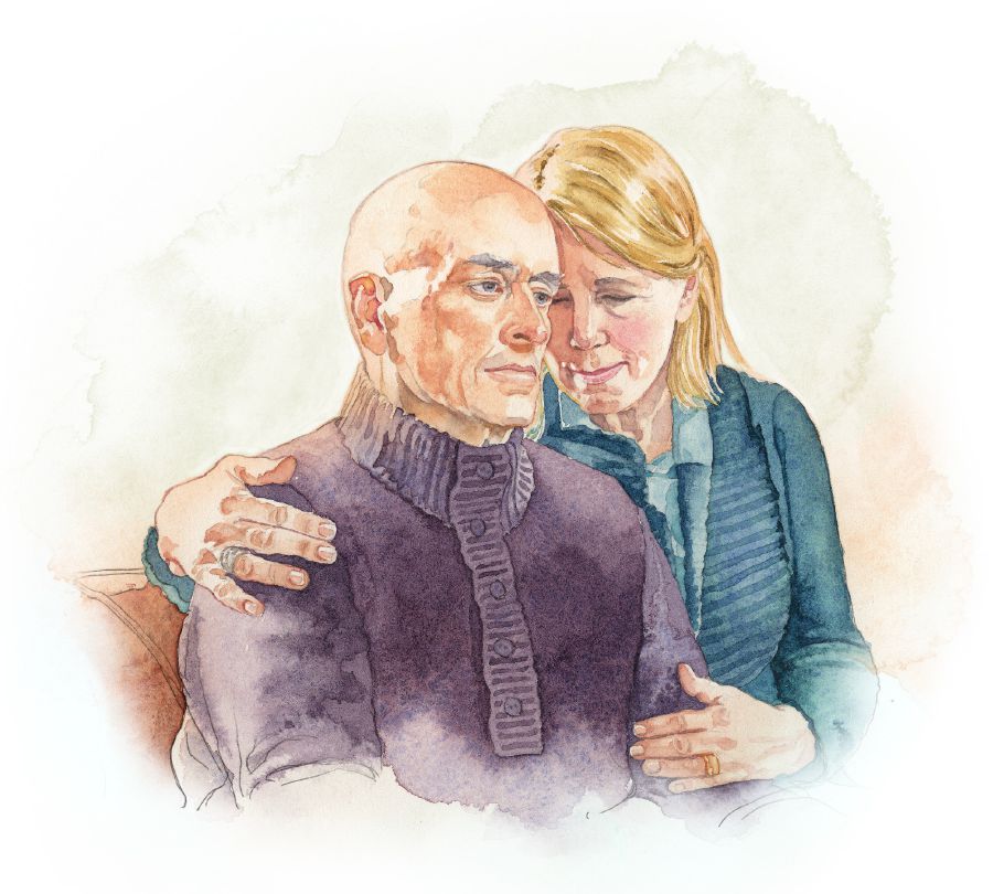 Een vrouw gaat geduldig om met haar zieke man