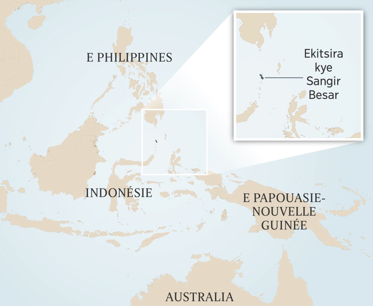 Akarte k’ekihugho kye Indonésie n’ebindi bihugho ebitimbire kukyo. Epitsa eyikakanganaya akitsira kye Sangir Besar.