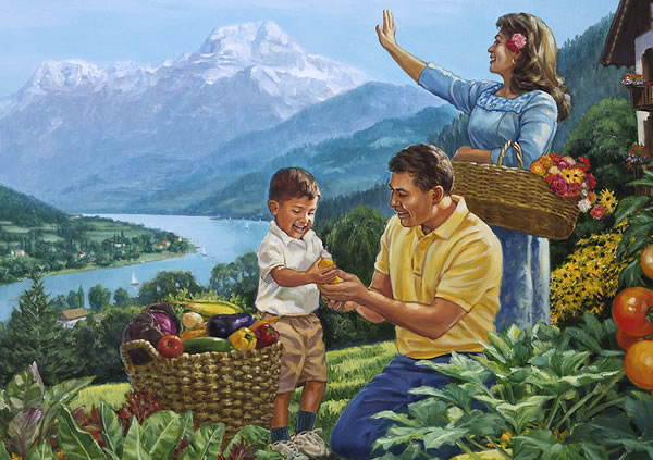 En lykkelig familie i paradiset