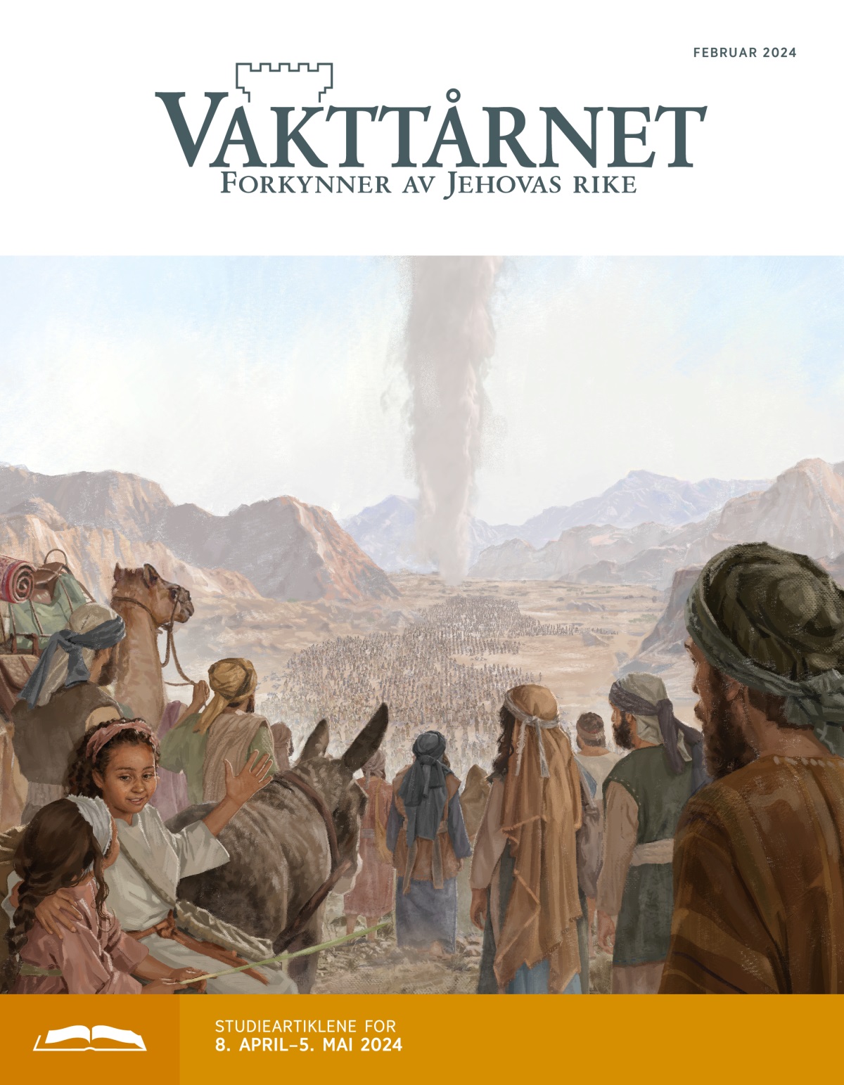 En stor gruppe av israelittiske menn, kvinner og barn følger skysøylen i ødemarken.