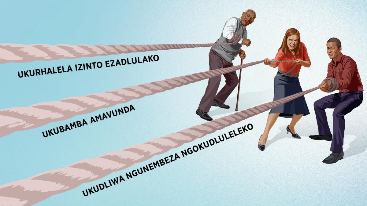 Umfowethu okhulileko, udadwethu nomfowethu osesemutjha badosa iintambo ezingafaniko. Enye intambo ithi, ‘ukurhalela izinto ezimnandi zesikhathi esidlulileko,’enye ithi, ‘ukubamba amavunda,’ bese enye ithi, ‘ukudliwa ngunembeza ngokudluleleko’.