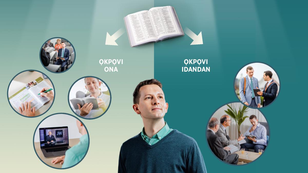 Ifoto sansan: Omizu ọhworhare ro roro kpahen izede sansan ro no ru mẹrẹn ọkpọvi. Baibol ro rhie firhọ oberuien, ọ rionbọrhọ izede sansan ono ru sabu mẹrẹn ọkpọvi idandan yanghene ọrẹ ona. 1. Ọkpọvi ona: omizu ọhworhare na ọ ha uyono ukoko; o se i Baibol na; o ni ẹkwaphiẹrhotọre i JW Broadcasting; o yono ẹbe ukoko na. 2. Ọkpọvi idandan: omizu ọhworhare na ọ kerhọ ọke omizu ọrọrọ o lelie tẹmro, ji dje emru riẹn uvuẹn ifonu; ekpako awanva i kọn bruie rhe.