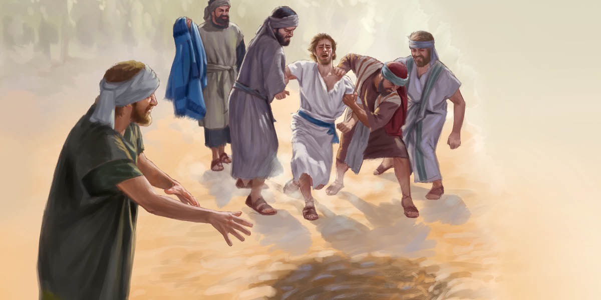Obboloonni Yoseef Yoseefiin qabanii boolla bishaanii gogaa taʼe keessa buusuuf jedhu. Obboleessi isaanii tokko immoo uffata isaa qabatee jira.