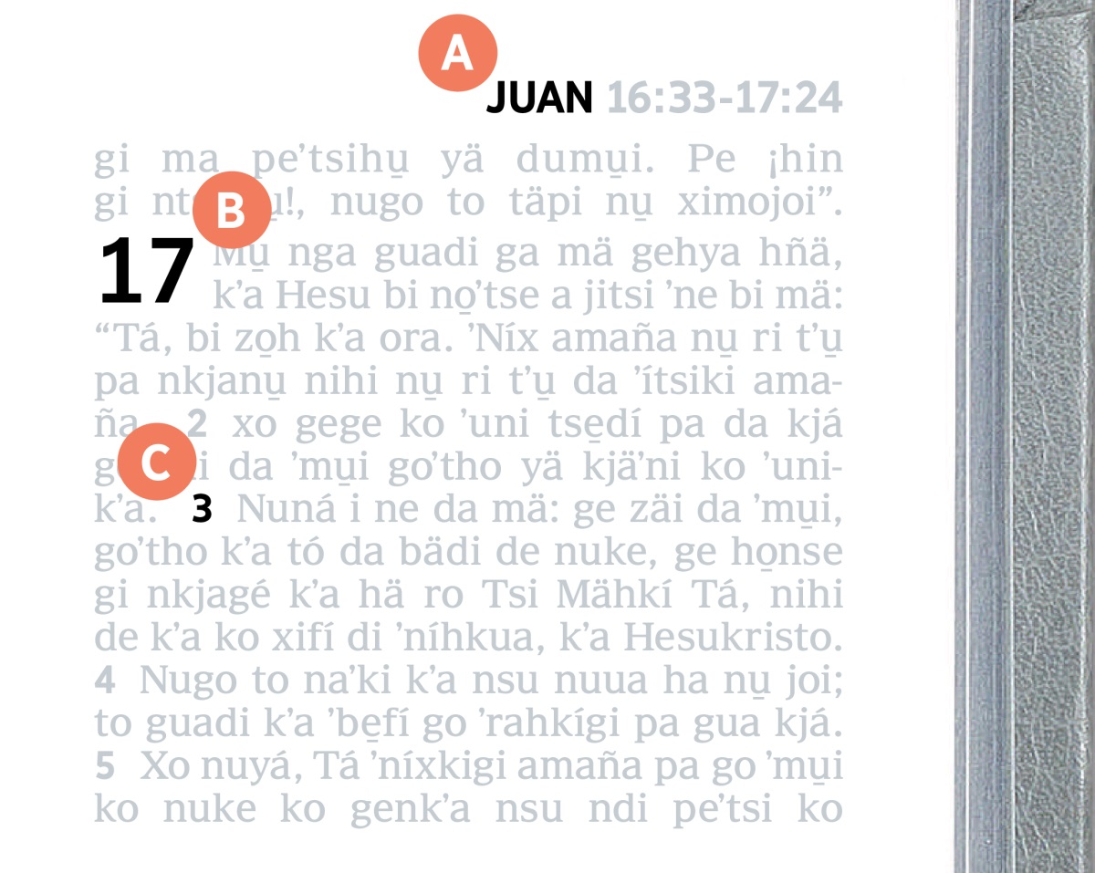 Yä etikehta i xihkígihu̱ kʼa i ne da mä ha nu̱ A, B nihi nu̱ C ha ʼna nxí de nu̱ Biblia.