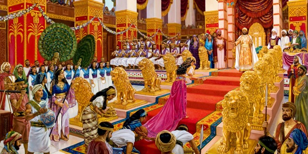 ਸ਼ਬਾ ਦੀ ਰਾਣੀ ਰਾਜਾ ਸੁਲੇਮਾਨ ਦੇ ਸਿੰਘਾਸਣ ਕੋਲ ਪਹੁੰਚਦੀ ਹੈ