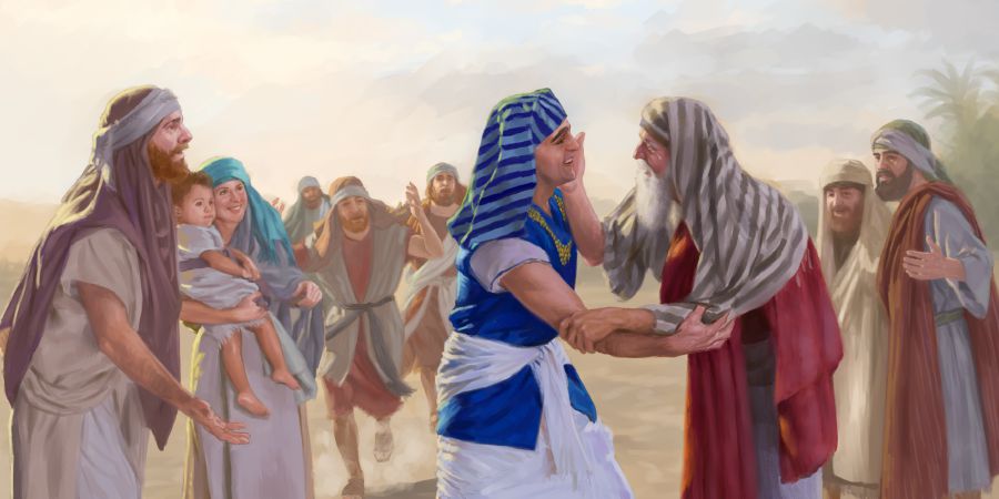 ਯੂਸੁਫ਼ ਅਤੇ ਉਸ ਦਾ ਪਿਤਾ ਯਾਕੂਬ ਮਿਲਦੇ ਹੋਏ