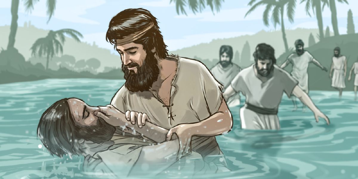 ਯੂਹੰਨਾ ਬਪਤਿਸਮਾ ਦੇਣ ਵਾਲਾ ਲੋਕਾਂ ਨੂੰ ਬਪਤਿਸਮਾ ਦੇ ਰਿਹਾ ਹੈ।