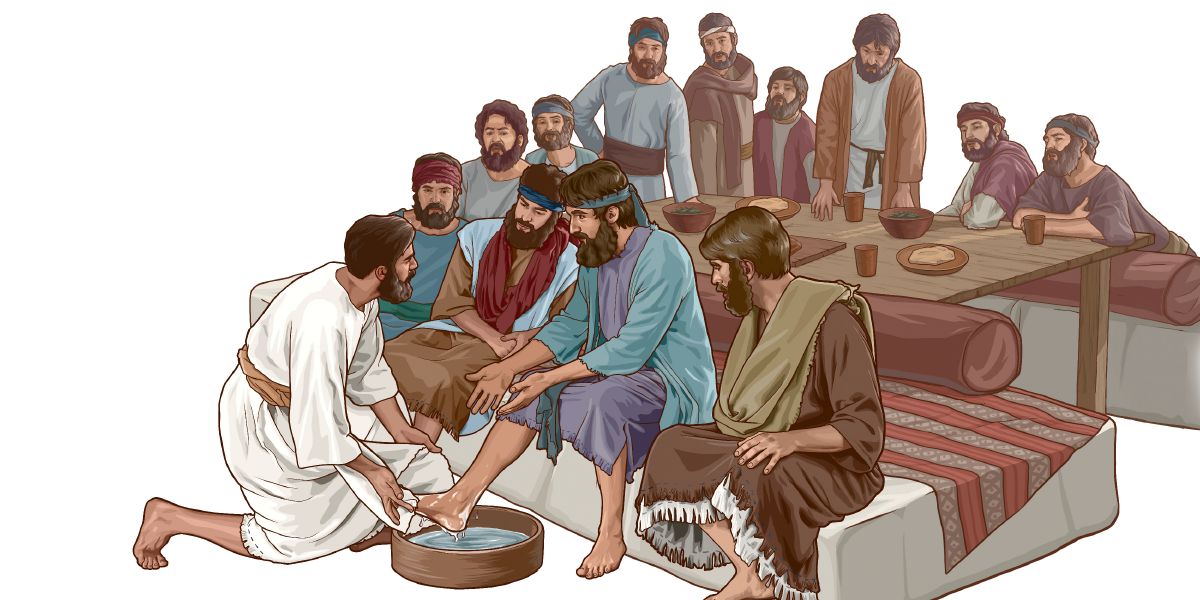 ਯਿਸੂ ਆਪਣੇ ਰਸੂਲਾਂ ਦੇ ਪੈਰ ਧੋਂਦਾ ਹੋਇਆ