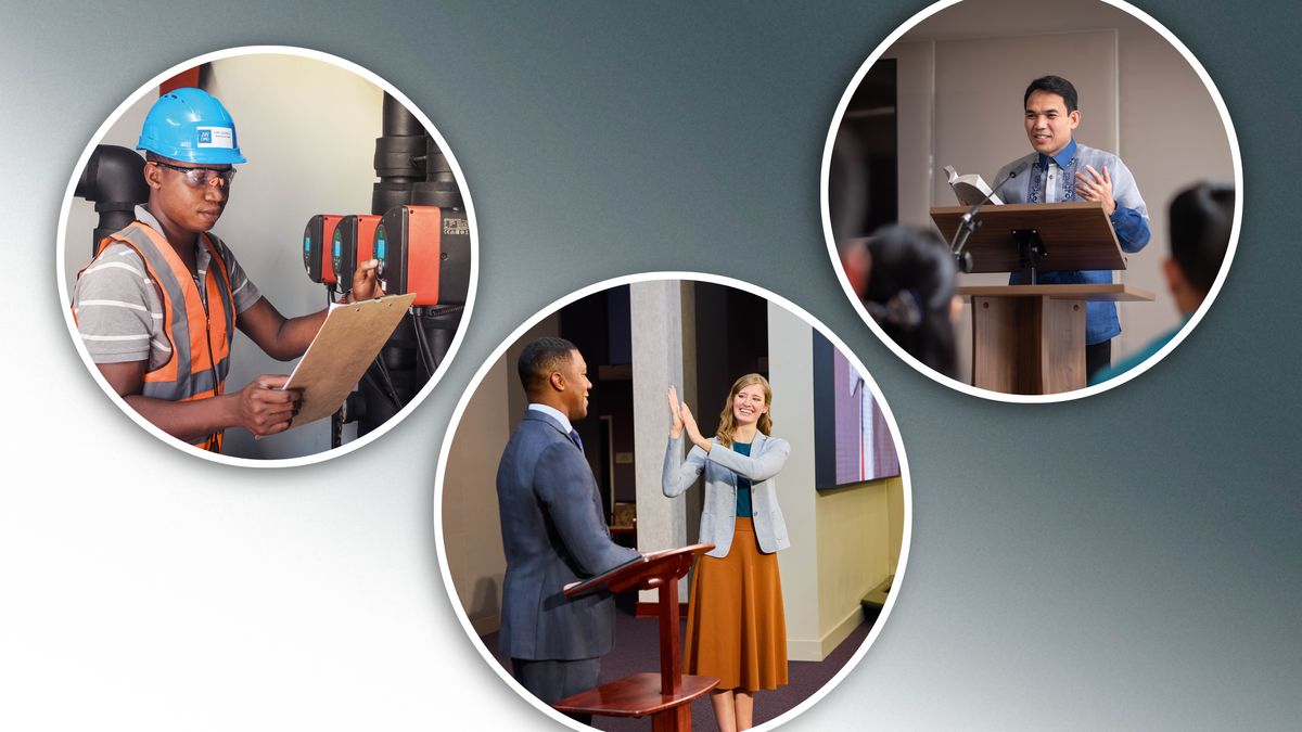 Collage: Agagi ya nandurumay pribilehyo da. 1. Brother ya iche-check toy pressure na saray tubo na sakey ya pasilidad tayo. 2. Sister ya iinterbyuen diad sign-language ya sirkiton asemblea. 3. Brother ya manpapaliwawa diad aral.