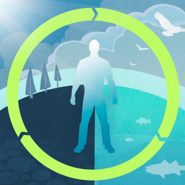E figura di un homber riba e superficie di tera, ocean y atmosfera