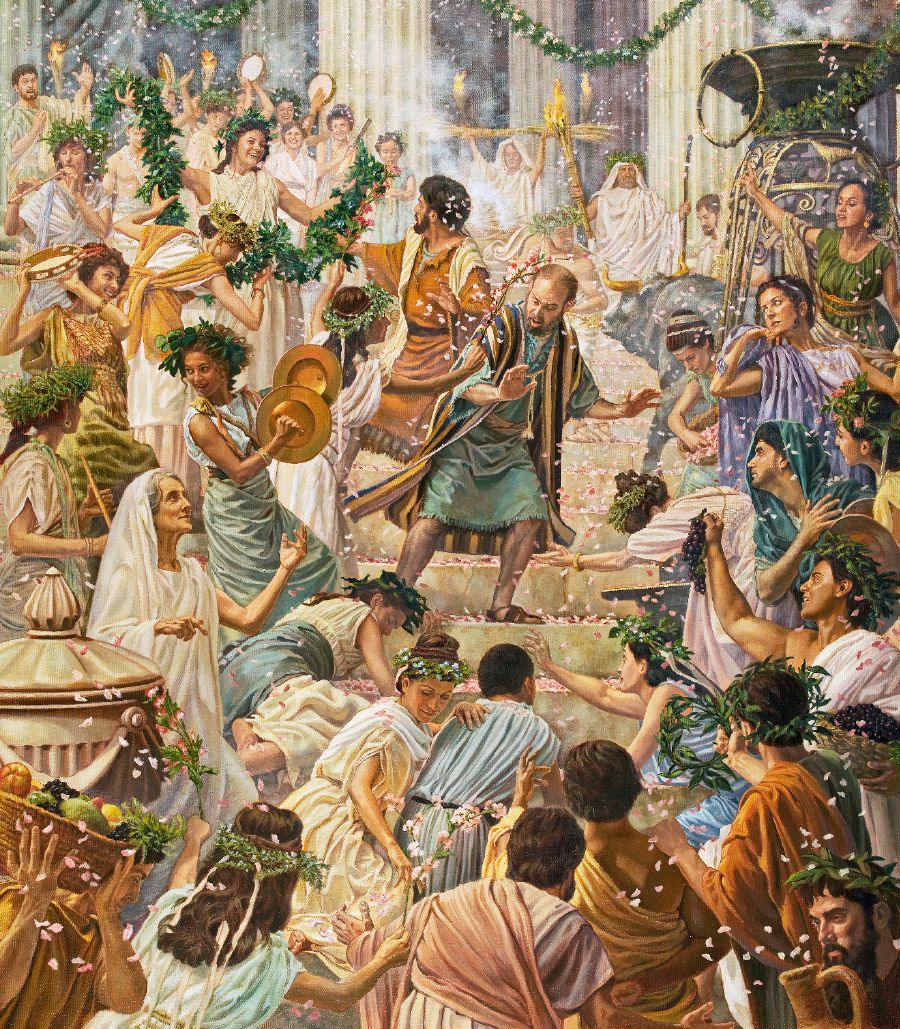 Pablo i Bárnabas tabata purba di stòp e multitut na Listra di adorá nan. E multitut ta toka muzik, prepará sakrifisio i bùig dilanti di e dos hòmbernan.
