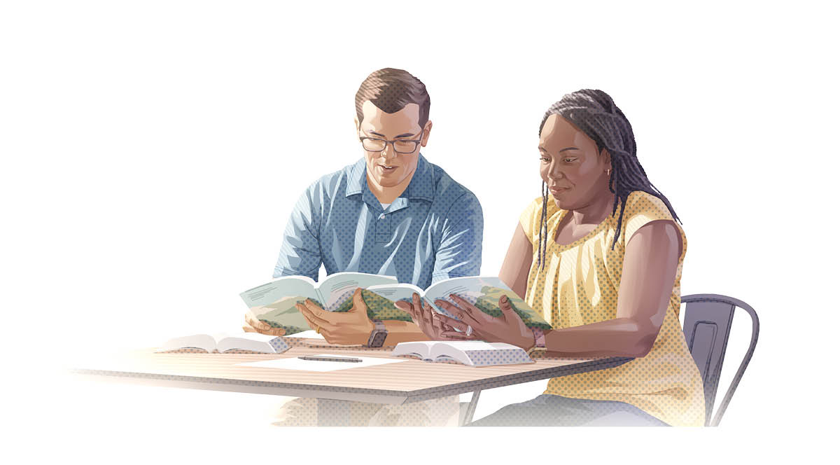 Un esposo i esposa ta studia Beibel huntu.