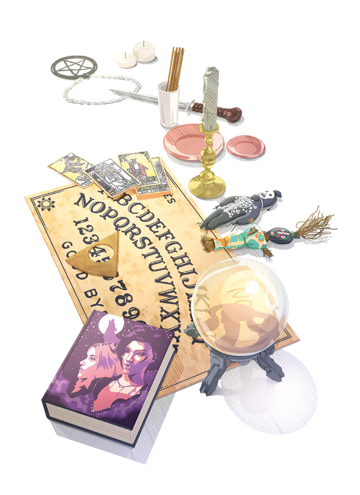 Vários opheto ku tin di haber ku spiritismo, inkluso bòrchi ku hende sa usa pa hasi spiritu pregunta, bola di kristal, un buki tokante vampiro, bará di karta tarot, pòpchi di vudu, sensia i amuleto.