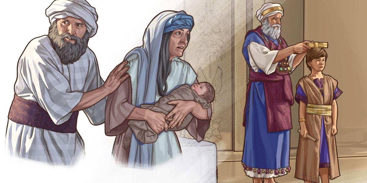 Kolekshon di plachi: 1. Yehoyada i Yehóshabat kuidadosamente ta kohe e bebi Yehóas pa skond’é. 2. Sumer Saserdote Yehoyada ta hasi e hóben Yehóas rei.