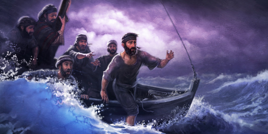 Miéntras ku algun disipel tabatin hopi difikultat pa rema nan boto den un tormenta, Pedro a baha for di e boto i kuminsá kana riba awa