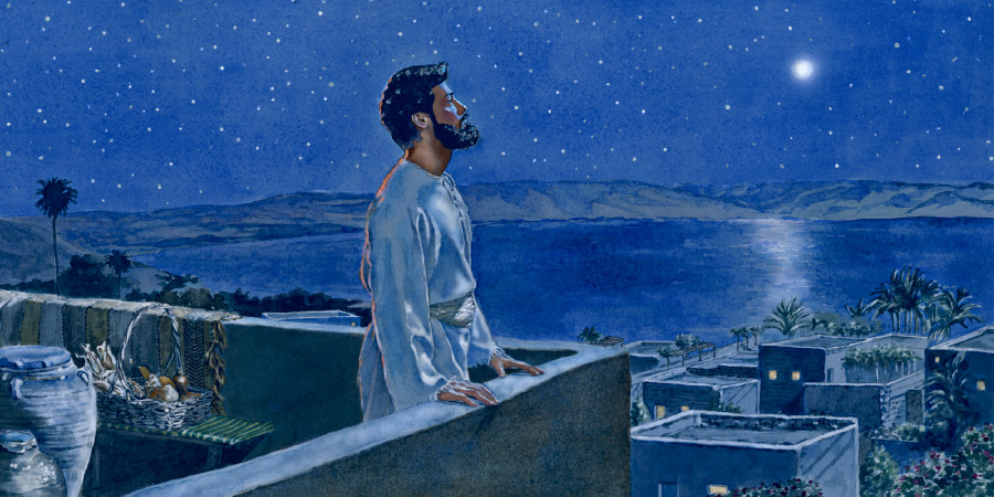 Un hòmber den tempu bíbliko meditando riba un dak anochi